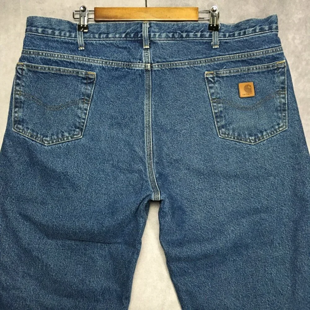 Carhartt Mens Flannel Lined Blue Jeans‎ size 42x30 Relaxed Fit Denim Work Trades